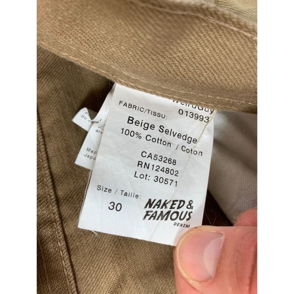 Naked & Selvedge Weird Guy Selvedge 5‎ Pocket Jeans (Men's 30x33) Beige - Picture 6 of 16